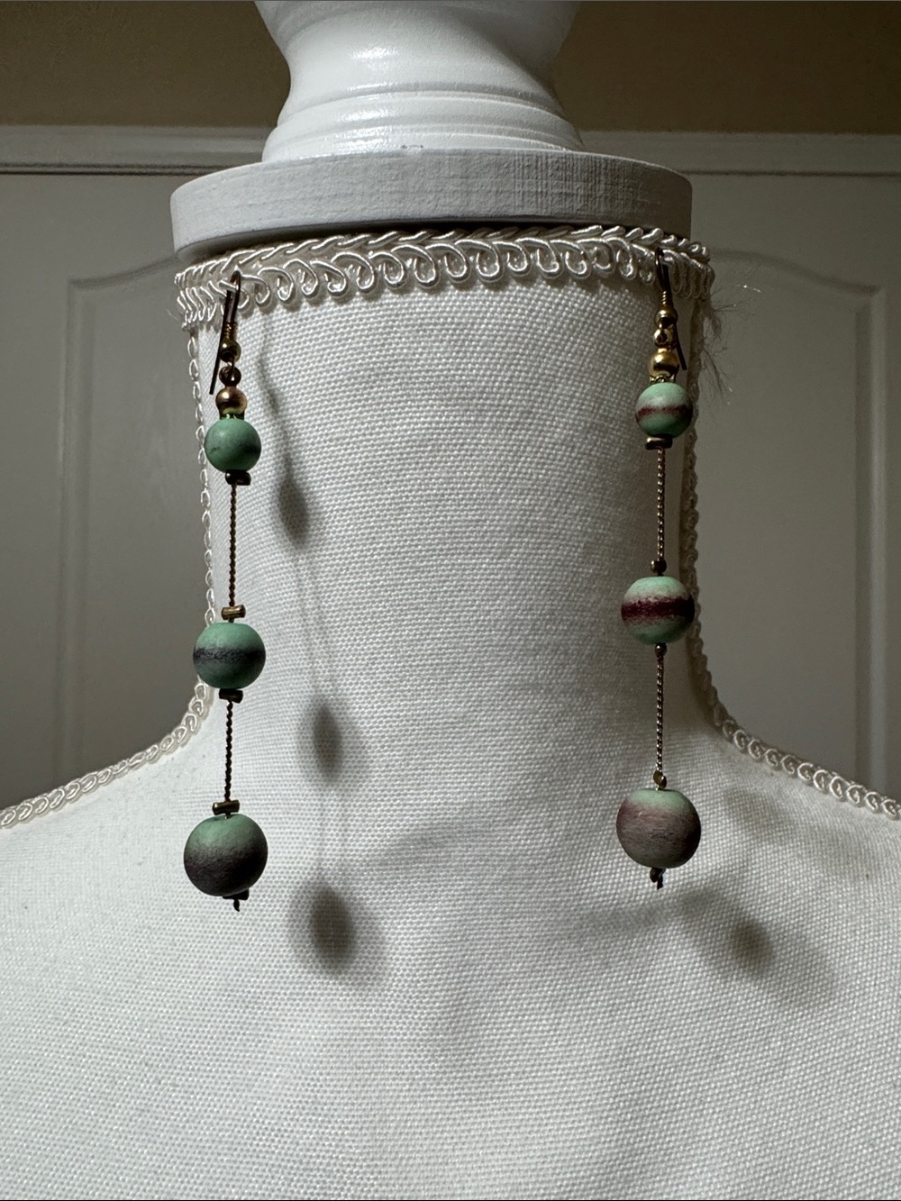 Long Green Bead Dangle Earrings - Unbranded